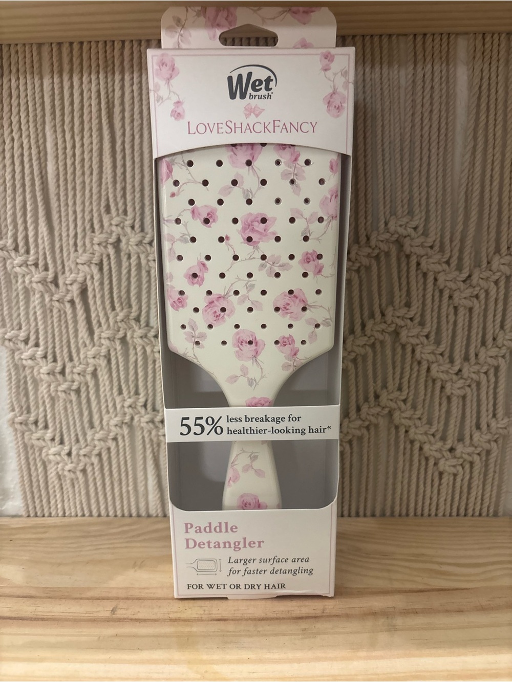 LoveShackFancy White Paddle Detangler with Pink Floral Print